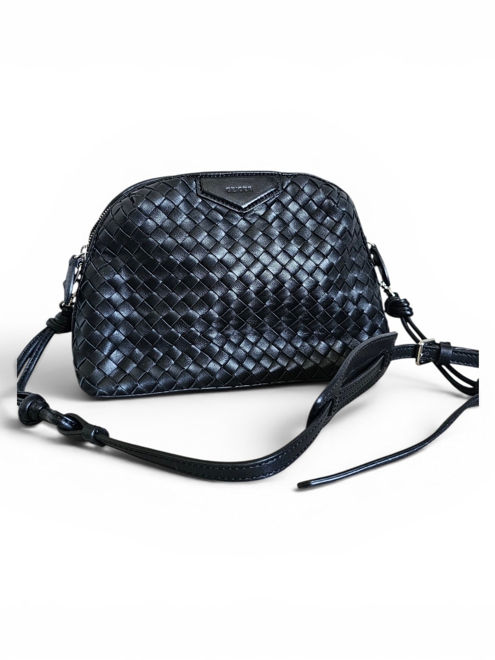 Black Woven Leather Crossbody Bag by Bottega-Style
